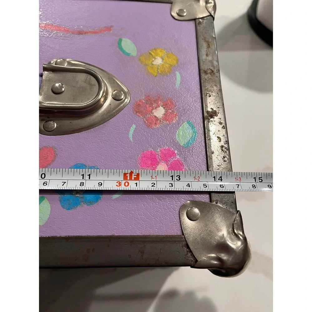 Vintage 90s purple Hand Painted Floral Storage Trunk Hilary Personalized Box